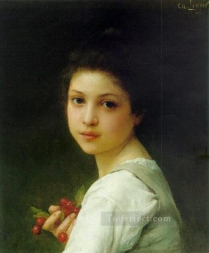  Joven Arte - Retrato de una joven con cerezas retratos de niñas realistas Charles Amable Lenoir